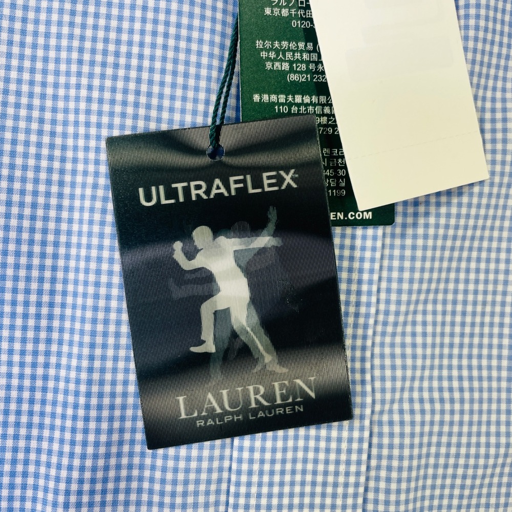NWT Lauren Ralph Lauren Men Ultraflex Dress Shirt Blue Gingham Non-Iron 17.5 - Picture 4 of 10